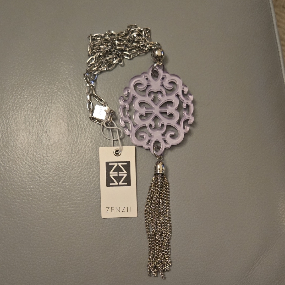 Lavender Damask Pendant Necklace with Silver Chain